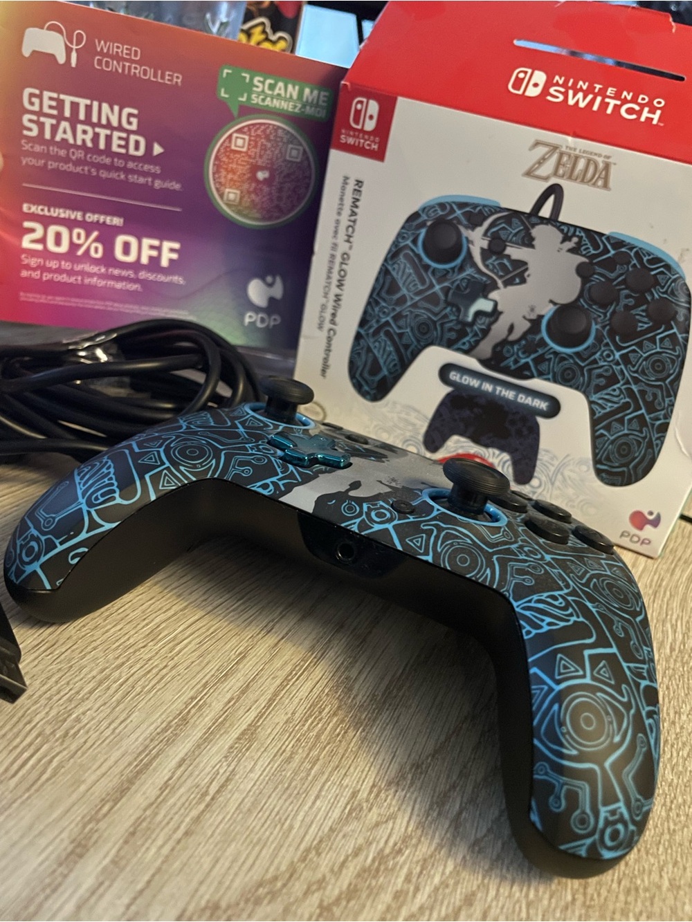 Nintendo Switch Wired Controller - Blue Zelda Glow Design